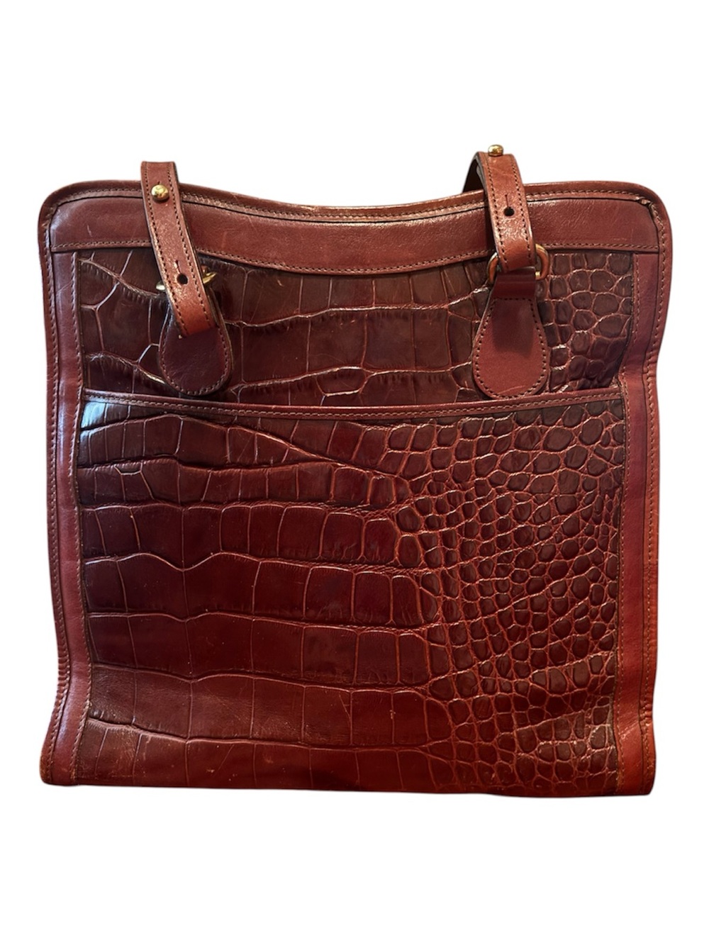 Brahmin Vintage Rich Brown Croc-Embossed Leather Shoulder Bag - Picture 2 of 12